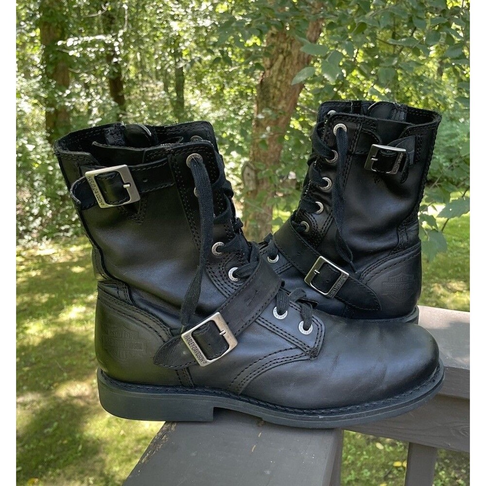 Harley Davidson Ranger Motorcycle Boots Men's 9.5 Black Leather Side Zip Biker